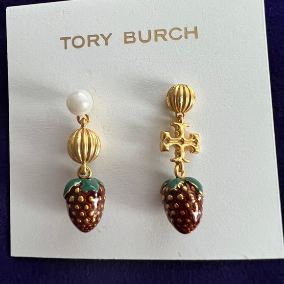 Tory Burch Logo Strawberry-charm Drop Earrings - Picture 5 of 9
